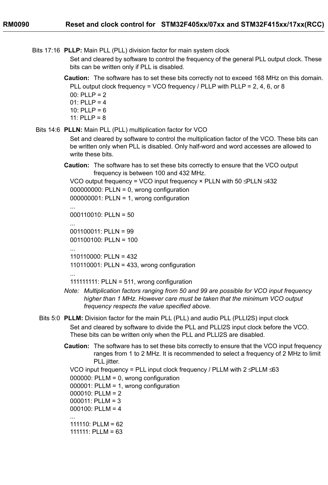 STM32F407 RCC_PLLCFGR 的 PLLP、PLLN 与 PLLM 字段
